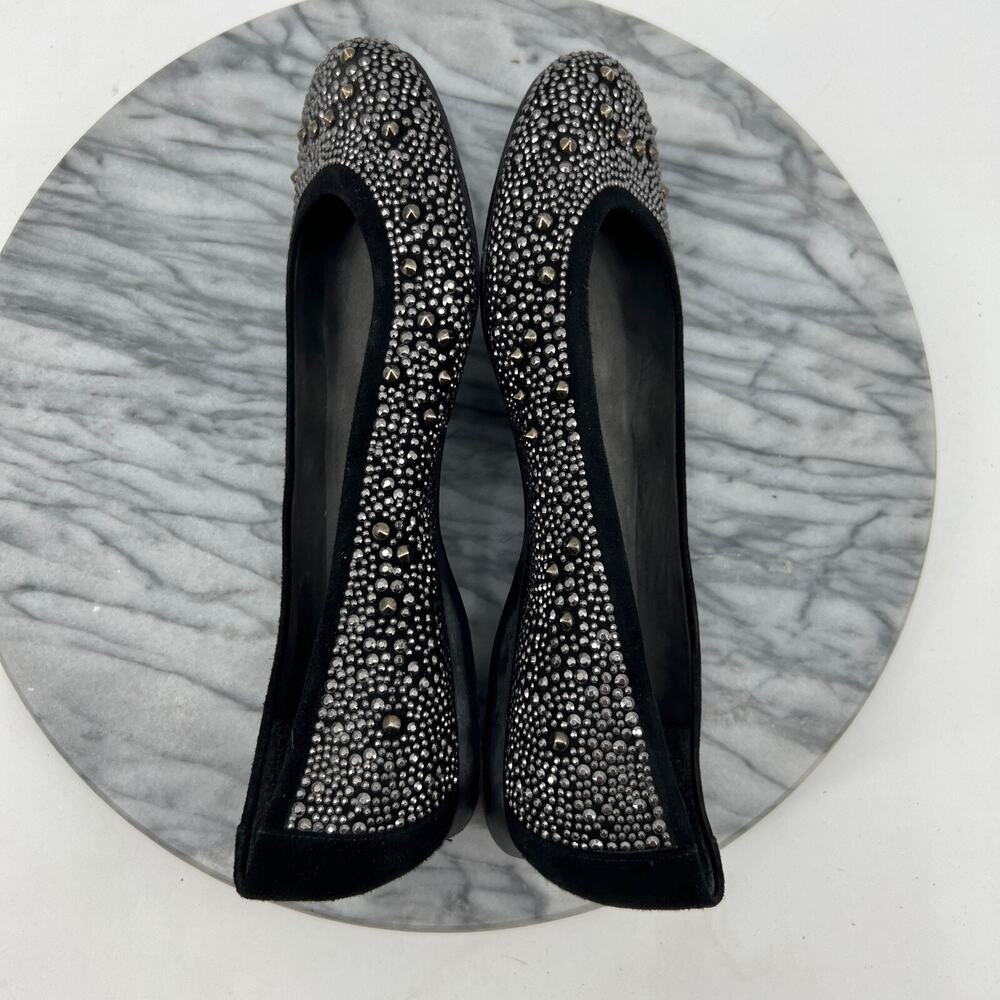 Stuart Weitzman Flats Womens 8‎ Black Crystal Studded Suede Ballet Slippers - Picture 6 of 12